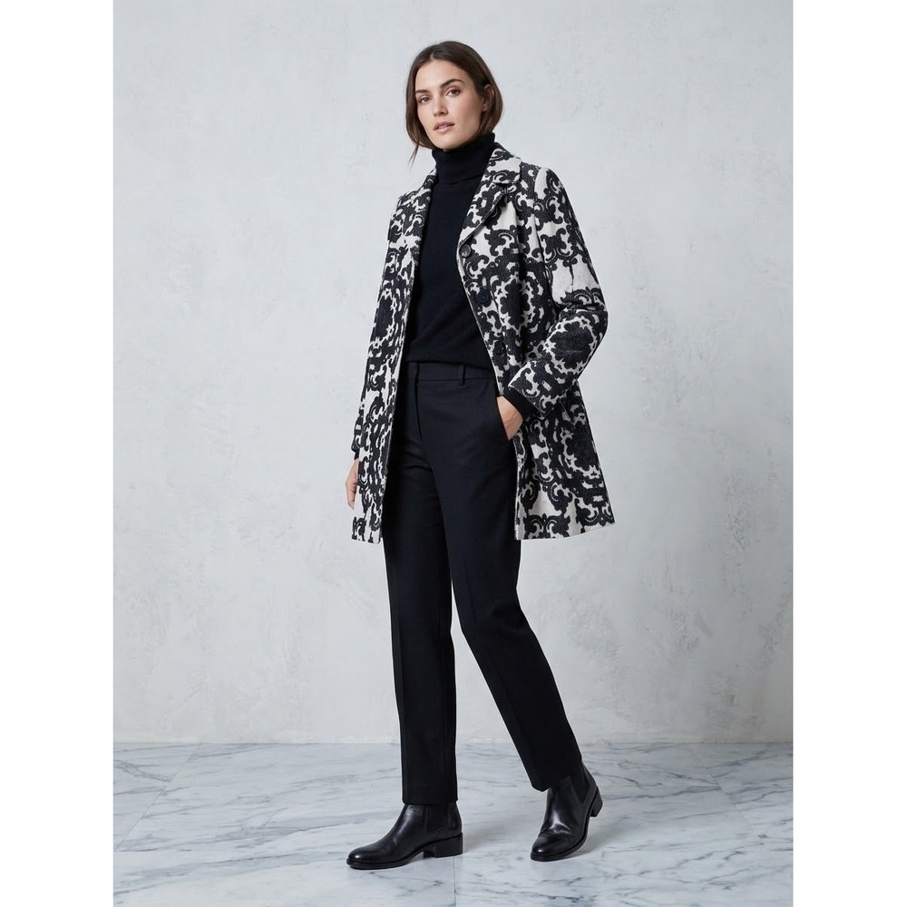 Leifnotes Anthropologie Damask Corduroy Double Breasted Coat Black Beige Size 2